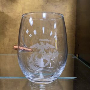 Stemless Wine Glass etched EGA and bullet