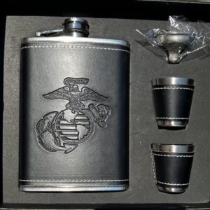 Black Leather Wrapped Flask Gift Set